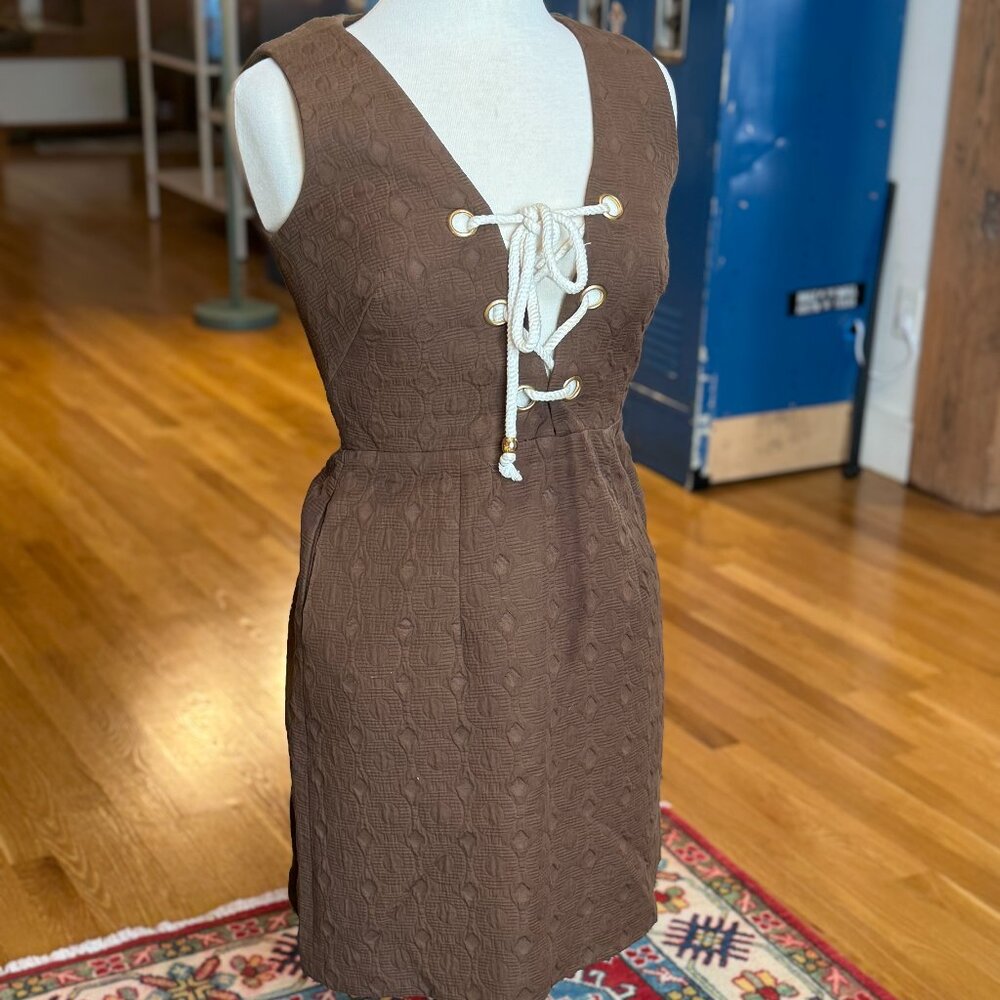 Milly Sheath Quilted Lace Up Gold Accents Dress Fall Layering
